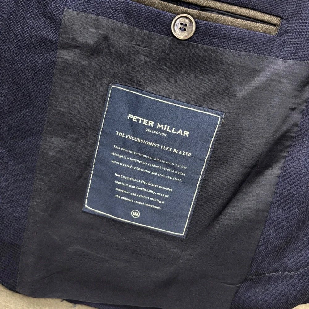 Peter Millar Excursionist Flex Blazer Mens 44R Navy Blue Wool Silk Sport Coat